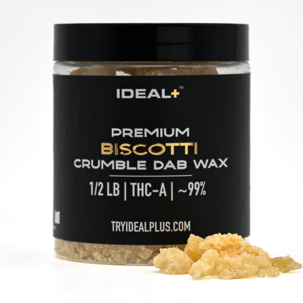 Jar of Biscotti 94.67% THCa Crumble Dab Wax showcasing premium THCa crumble dab