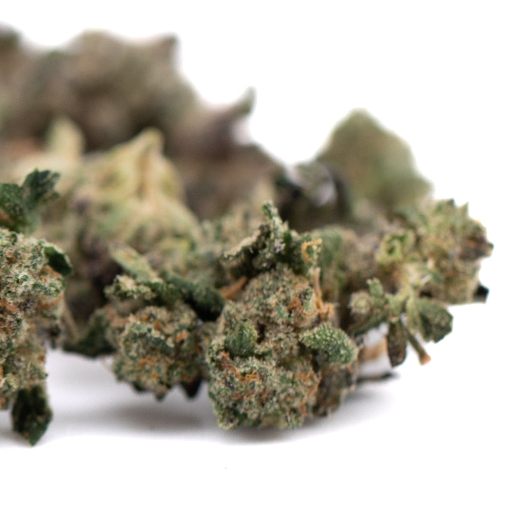 Green and orange cannabis buds from Purple Wedding Cake Indoor Flower Smalls