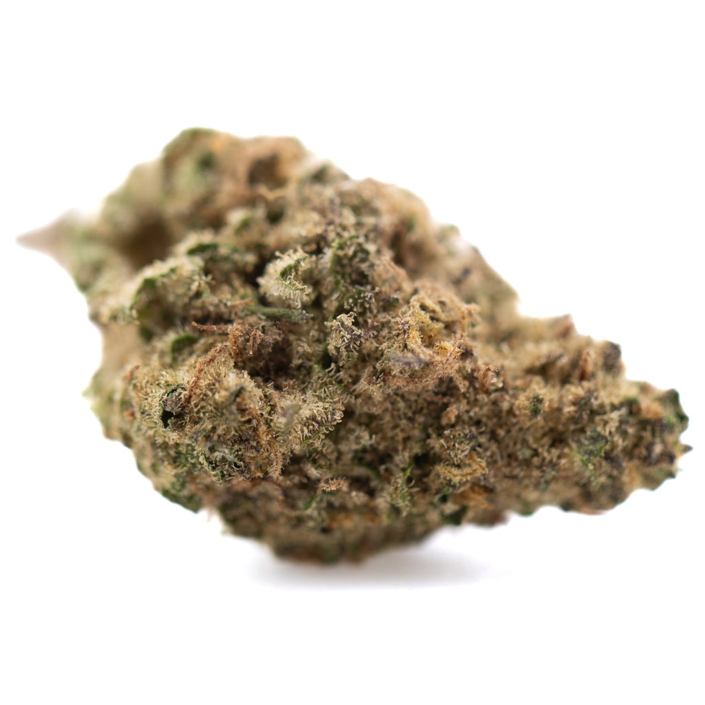 Zonkers THCa greenhouse smalls hemp flower with green bud and white trichomes